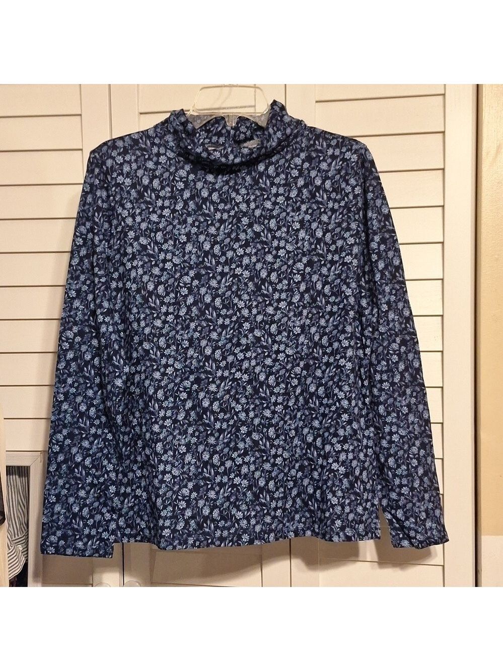 Style & co blue floral turtleneck longsleeve blouse top Sz XL Nwt